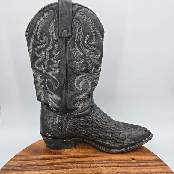 J Chisholm Boots Men\'s 9 EE Wide Black Exotic Leather Western Cowboy USA Pull On main image 8
